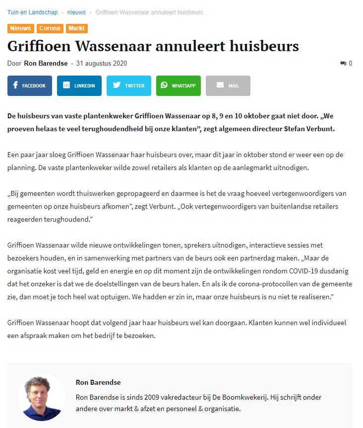 Griffioen annuleert huisbeurs